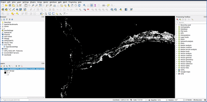 Figure 1 Binary flood map loaded in QGIS..gif